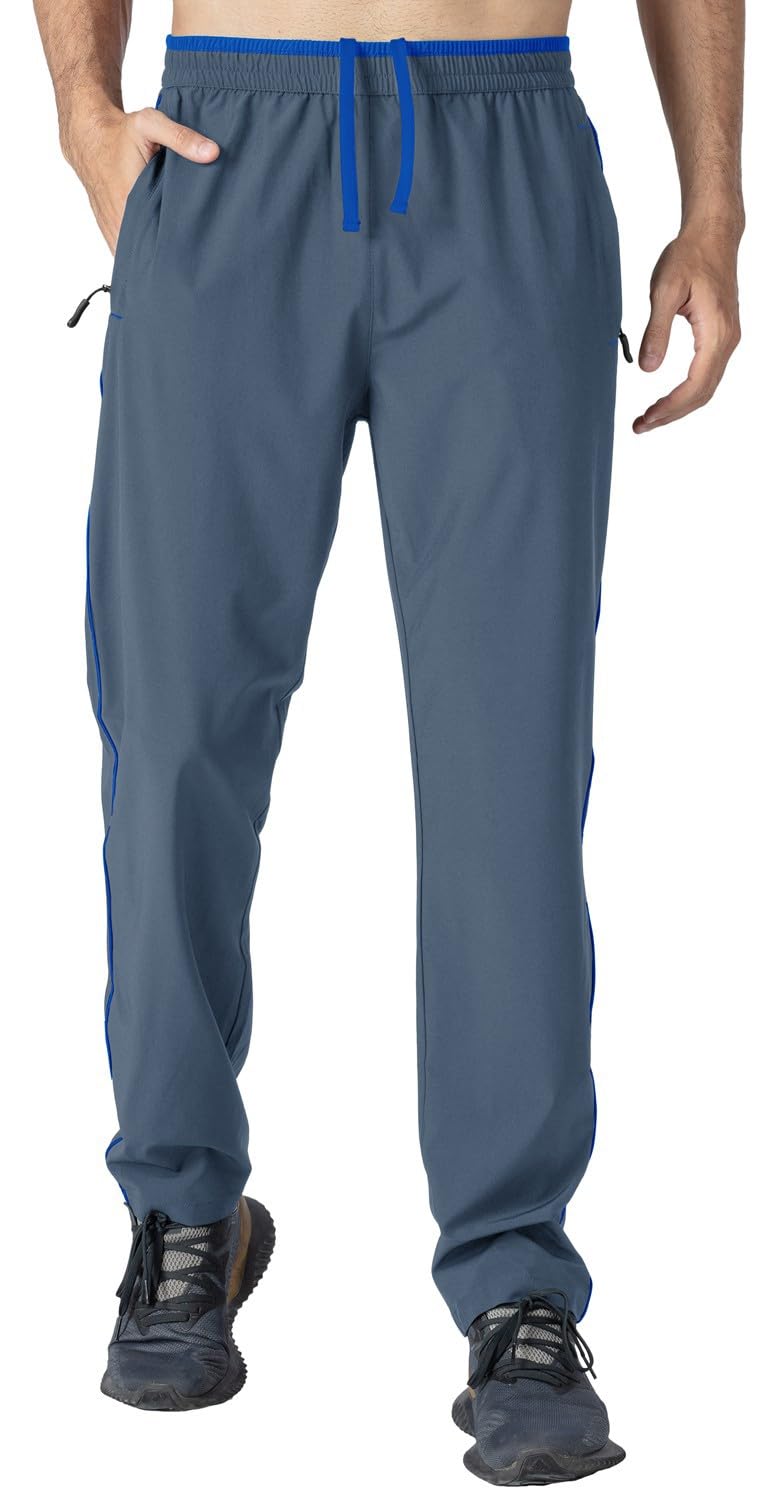 Rdruko Men's Lightwight Sweatpants Quick Dry Casual Gym Workout Athletic Sweat Pants with Zipper Pockets Dusty Blue Large - Image 1